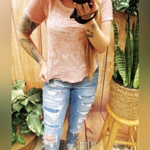 Baby pink boho embroidered tee